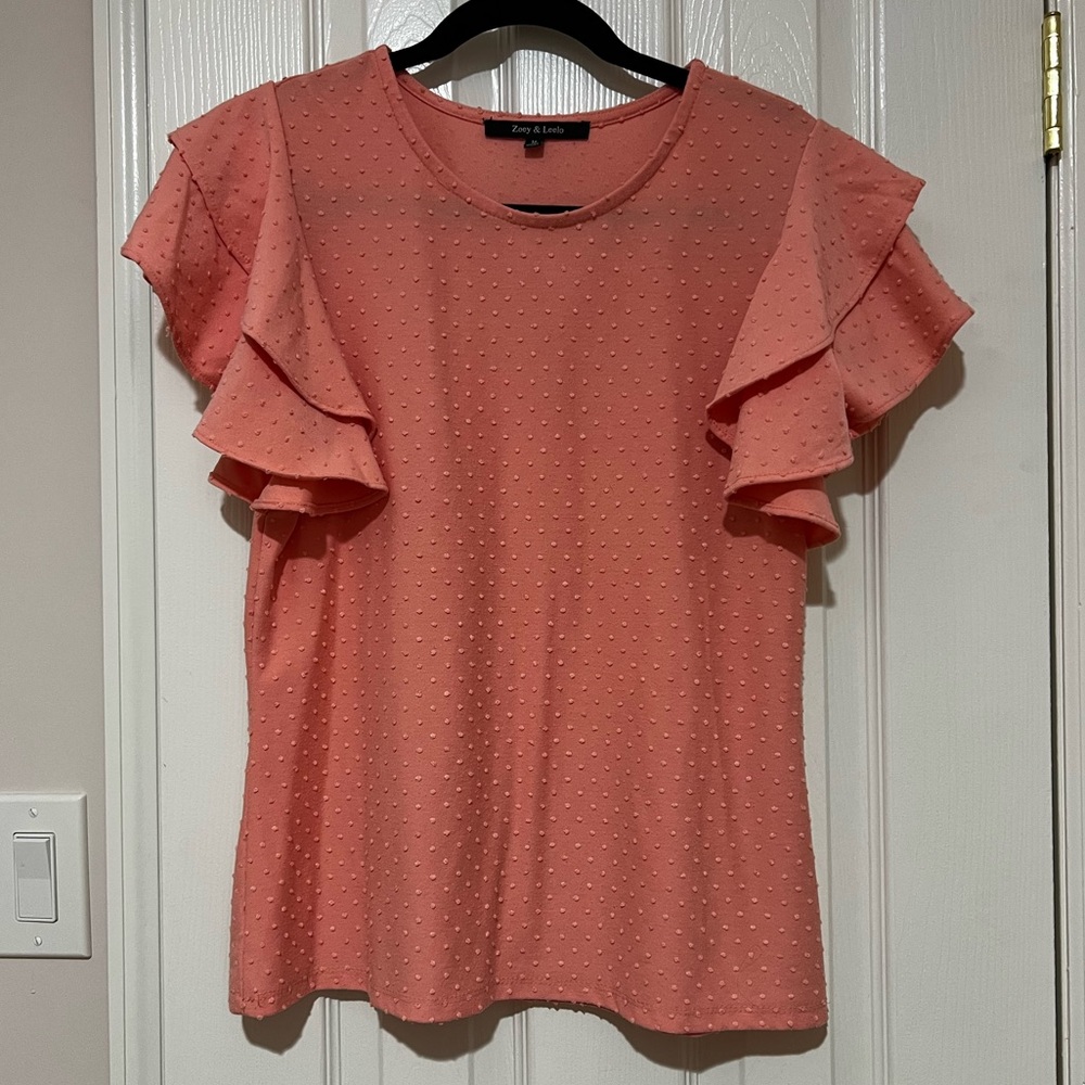 Zoey & Leelo M Coral Ruffle Sleeve Textured Blouse